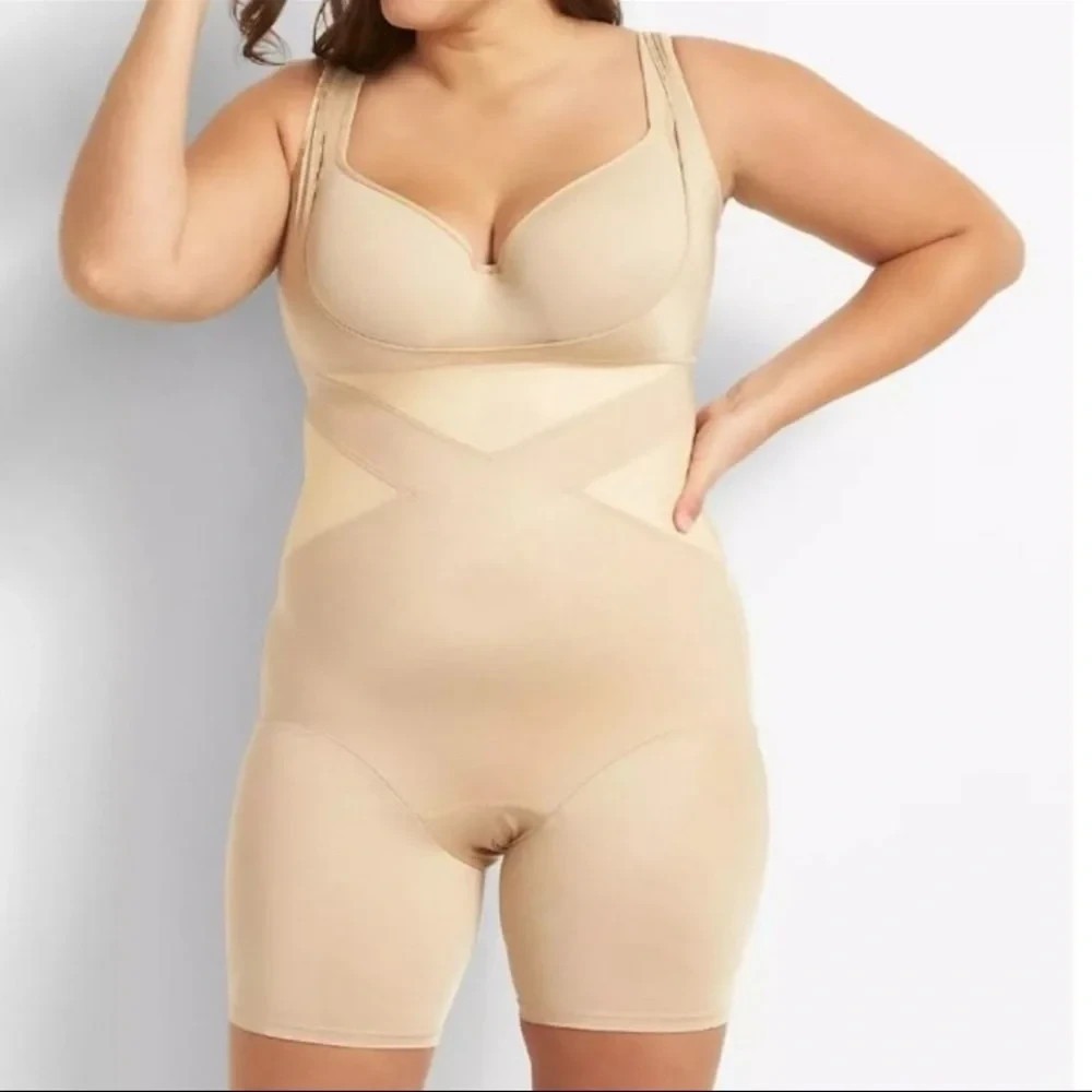 NWT Shape by Cacique Open Bust Thigh Shaper Level 3 Shaping Seamless Beige 26/28 - Picture 1 of 11